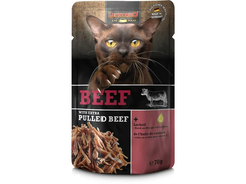 Leonardo Cat Food Nassfutter Rind & Pulled Beef, 70 g