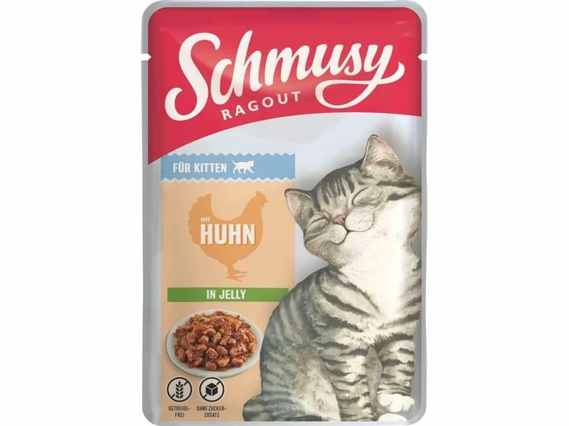 Schmusy Nassfutter Ragout Kitten Huhn Jelly, 22 x 100 g – Bild 2