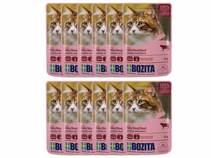 Bozita Nassfutter Pouch Häppchen in Gelée Rind, 12 x 85 g