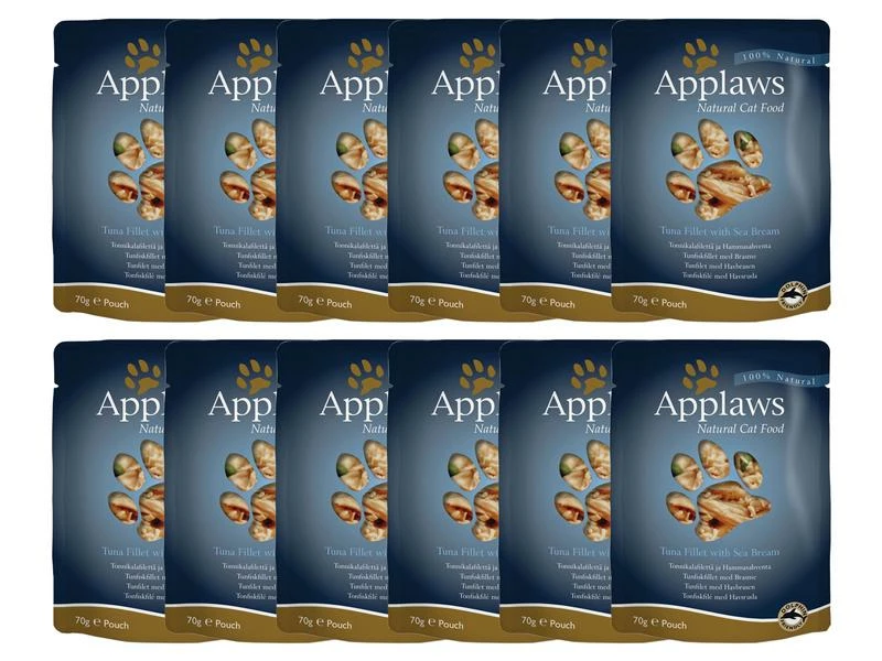 Applaws Nassfutter Pouch Thunfisch & Seebrasse, 12 x 70 g