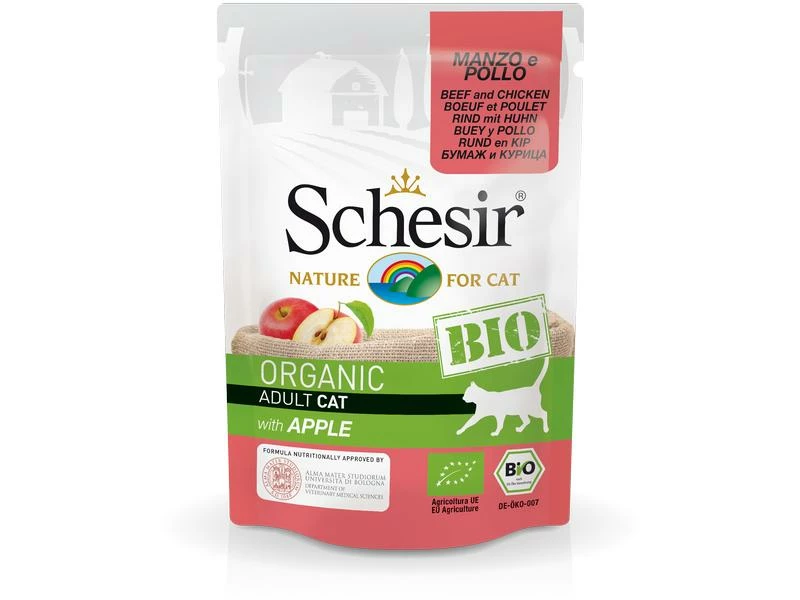 Schesir Nassfutter Bio Rind, Huhn, Apfel, 85 g
