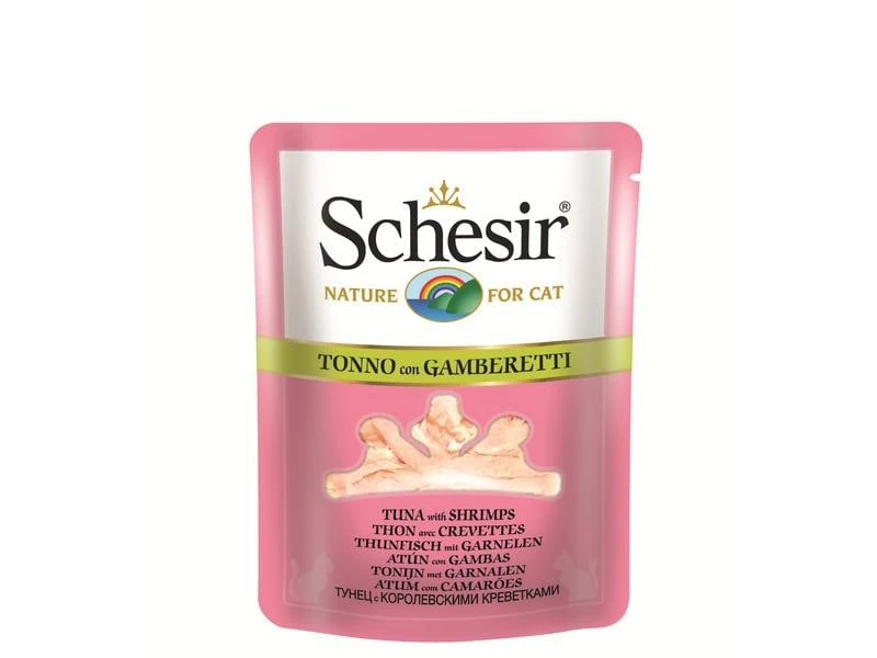 Schesir Nassfutter Thunfisch & Garnelen in Brühe, 70 g