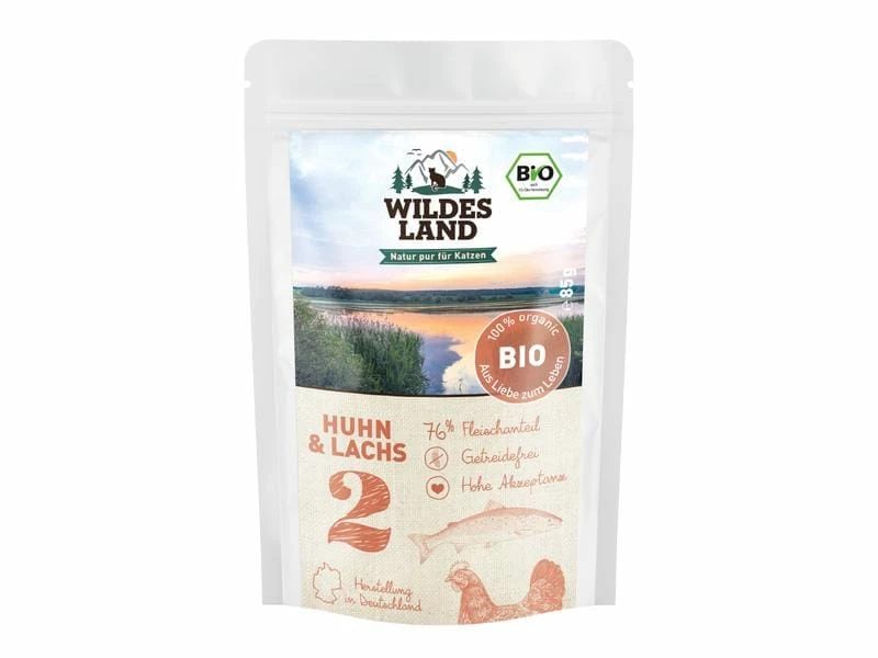 Wildes Land Nassfutter Adult BIO Huhn & Lachs 12 x 85 g
