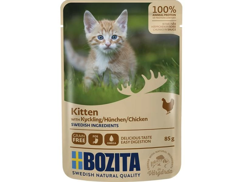 Bozita Nassfutter Pouch Häppchen in Sauce Kitten Hühnchen, 85g