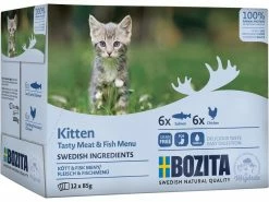 Bozita Nassfutter Pouch Häppchen Sauce Kitten Fleisch/Fisch,12x85g