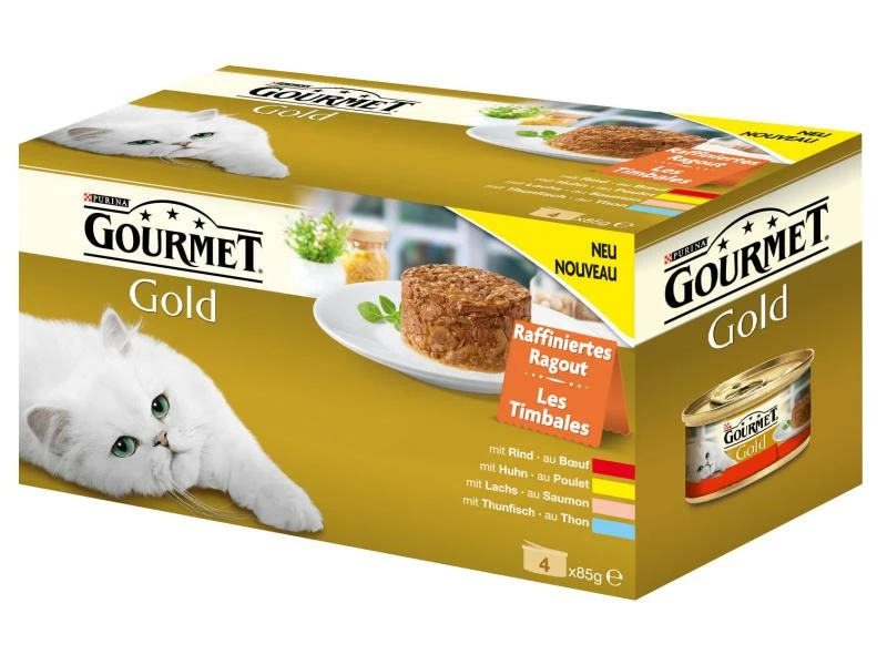 Purina Nassfutter Gourmet Gold Raffiniertes Ragout, 4 x 85 g